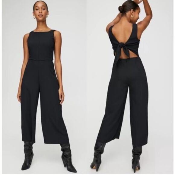 Aritzia Wilfred Pants - Aritzia Wilfred Ecoulement Tie Back Jumpsuit Womens 0 Black Cropped Wide Leg